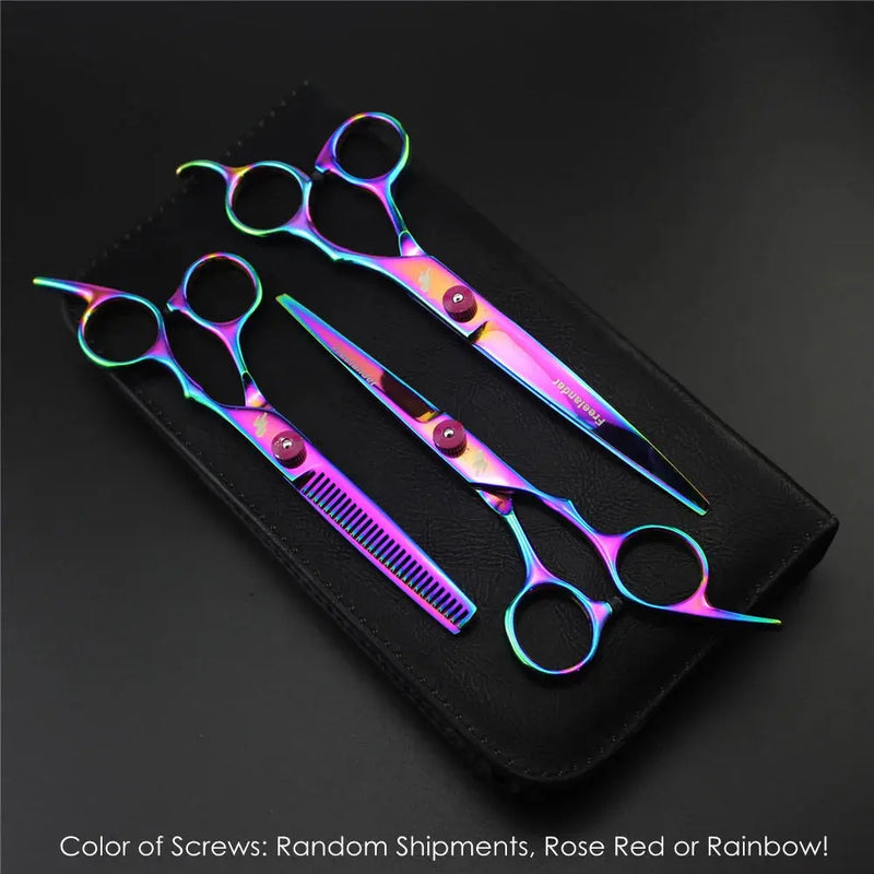 7.0 Inch Professional Pet Scissors for Dog Grooming Dogs Shears Hair Cutter Straight &Thinning & Curved Scissors 3Pcs/Set + Comb - Puck's