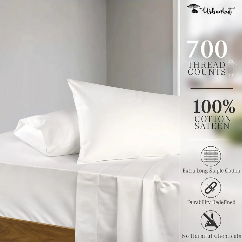 700 Thread Count Egyptian Cotton Sheets Full Size, 4Pc Sheet Set Soft Luxury Bed Sheets for Full Size Bed, Sateen Weave Hotel Sheets, 16'' Elasticized Deep Pocket - White - Puck's