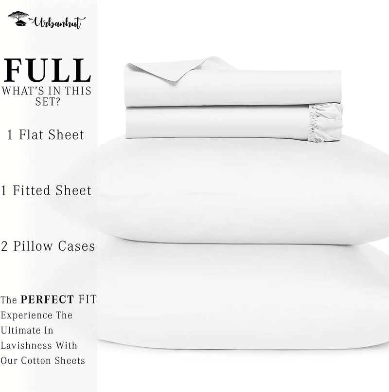 700 Thread Count Egyptian Cotton Sheets Full Size, 4Pc Sheet Set Soft Luxury Bed Sheets for Full Size Bed, Sateen Weave Hotel Sheets, 16'' Elasticized Deep Pocket - White - Puck's