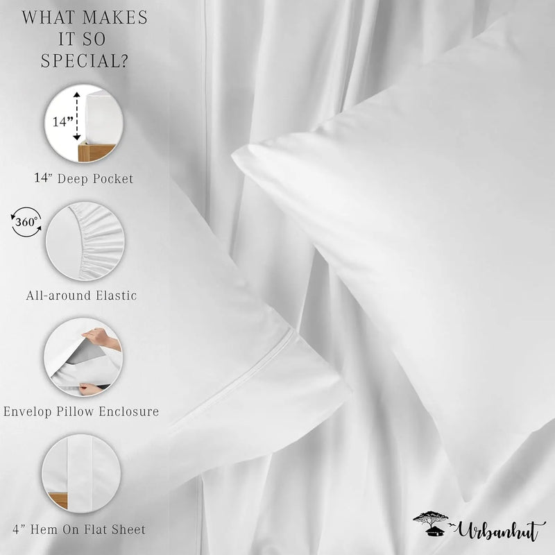 700 Thread Count Egyptian Cotton Sheets Full Size, 4Pc Sheet Set Soft Luxury Bed Sheets for Full Size Bed, Sateen Weave Hotel Sheets, 16'' Elasticized Deep Pocket - White - Puck's