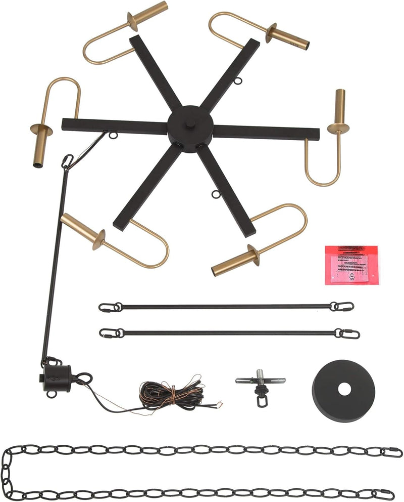Modern Chandelier, 28" Large Dining Room Chandelier Light Fixture, 6-Light Black and Gold Chandelier, Wagon Wheel Ceiling Lighting Fixture for Living Room, Bedroom, Kitchen - Puck's