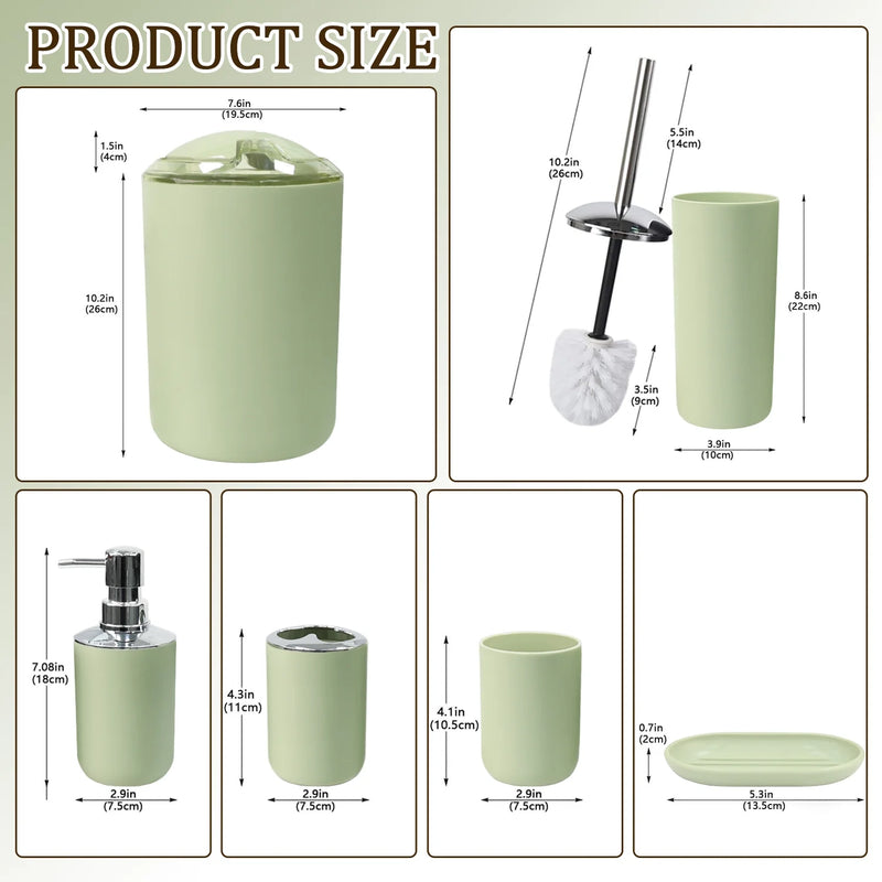 6-Pieces Plastic Soap Dispenser Toothbrush Holder, Avocado Green - Puck's