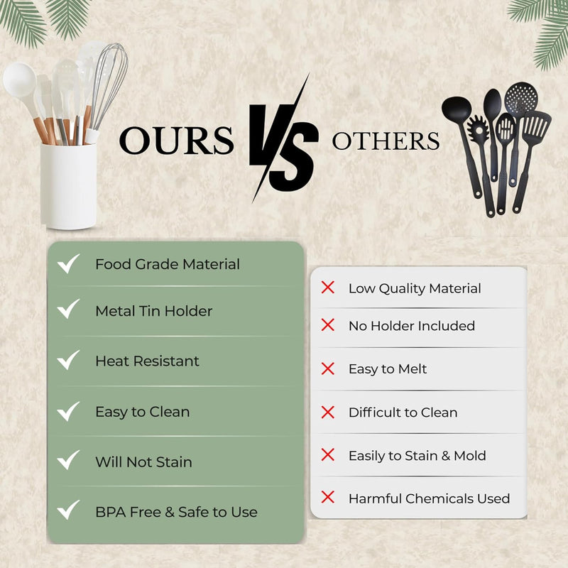 Silicone Kitchen Utensils Set, Heat-Resistant Silicone Utensils for Cooking, Silicone Cooking Utensils, White Utensils Set, Silicone Utensil Set, Silicone Whisk, Cooking Utensils Set - Puck's