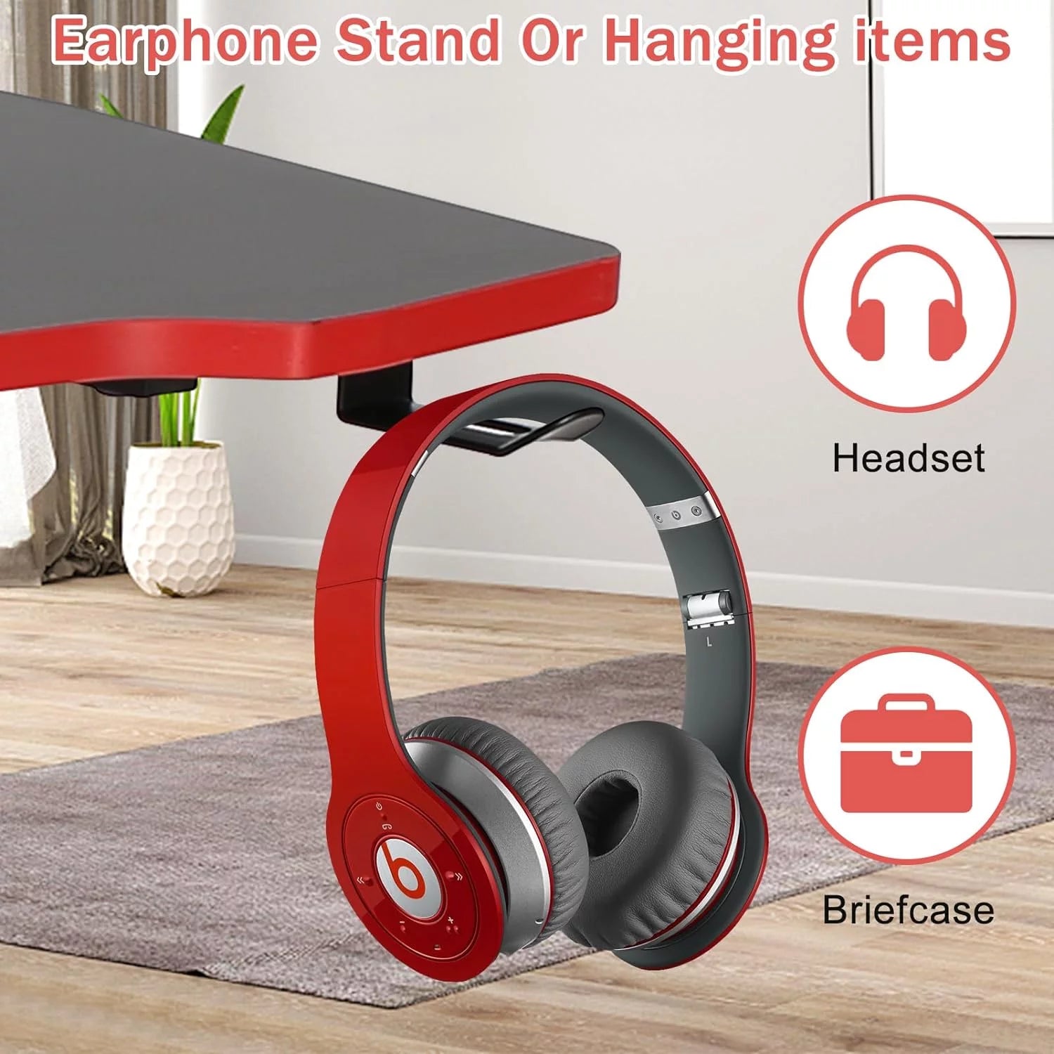 ncs 47 Inch Gaming Desk Z-Shaped Computer Desk Home Office Desk with Headphone Hook, Red - Puck's