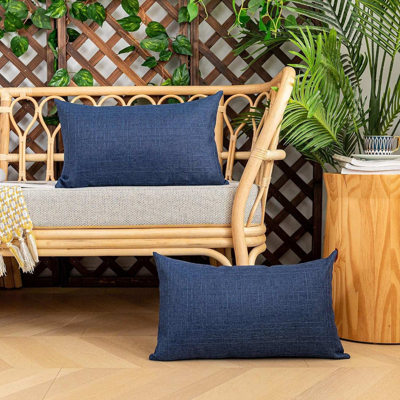 Pack of 2 Decorative Outdoor Waterproof Throw Pillow Covers Checkered Lumbar Pillowcases Classic Cushion Cases for Patio Couch Bench 12 X 20 Inch Blue - Puck's