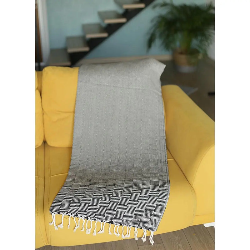 70inches Geometric Handwoven Throw Blankets in Black - Puck's