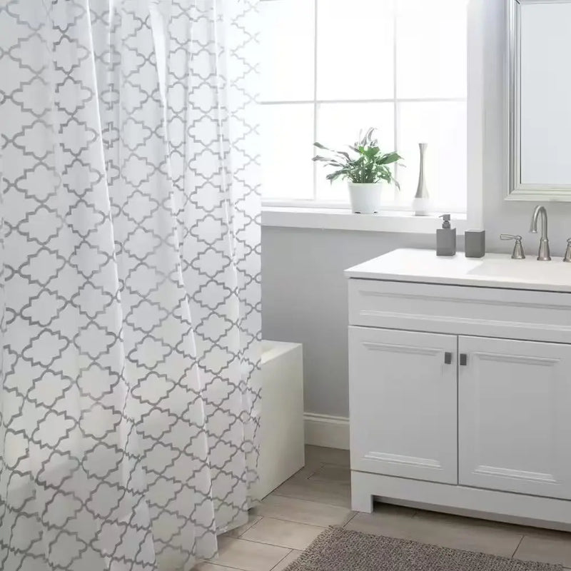71 In. W X 71 In. White/Grey Windsor Peva Shower Curtain - Puck's