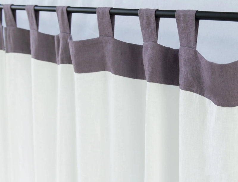 White and Natural Light Linen Curtains with tabs, Two Tones 260 cm/ 102 inches - Puck's
