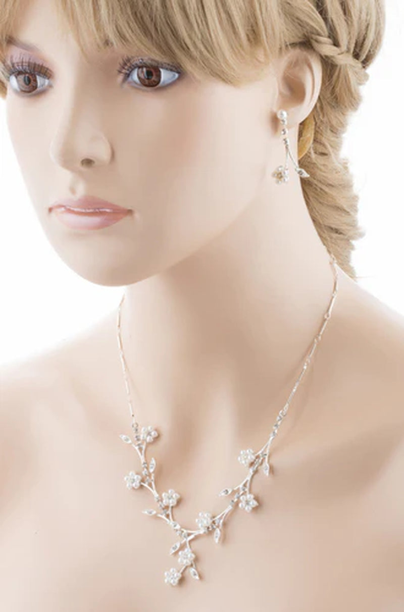 Bridal Wedding Jewelry Set Floral Vine Pearl Rhinestone - Puck's
