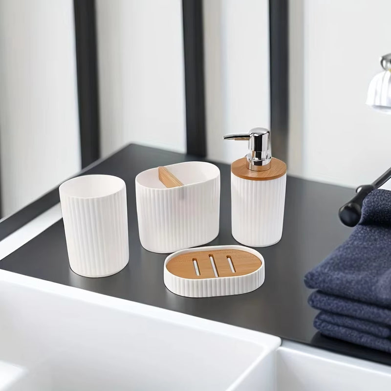 4Pcs Bathroom Accessories Set Plastic Bathroom Accessories Toothbrush Holder Mouthwash Cup Soap Dispenser Soap Dish - Puck's