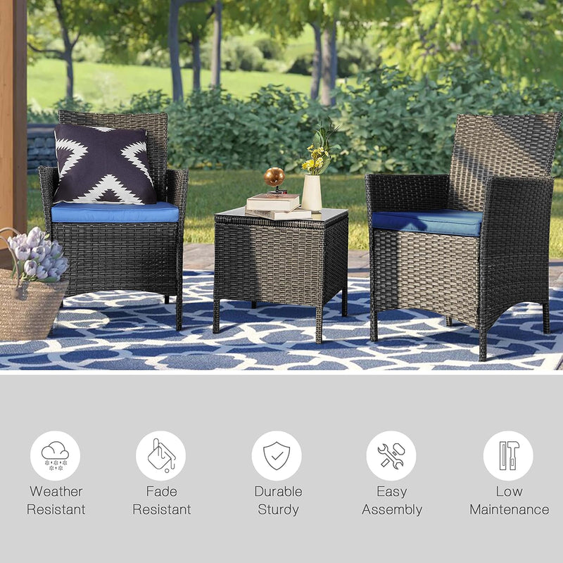 3 Pieces Patio Furniture Sets,Wicker Patio Set,Pe Rattan Patio Furniture,Patio Bistro Sets,Porch Furniture,Outdoor Conversation Sets,Wicker Patio Chairs,Balcony Furniture Set - Puck's