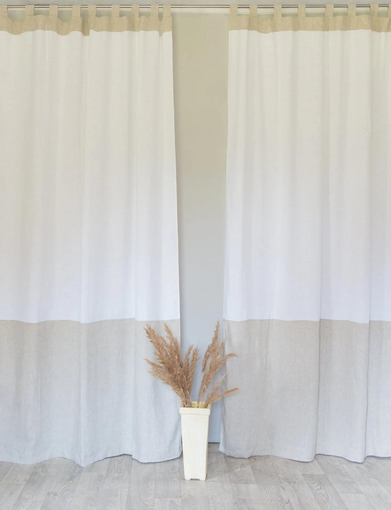 White and Natural Light Linen Curtains with tabs, Two Tones 290 cm/ 114 inches - Puck's