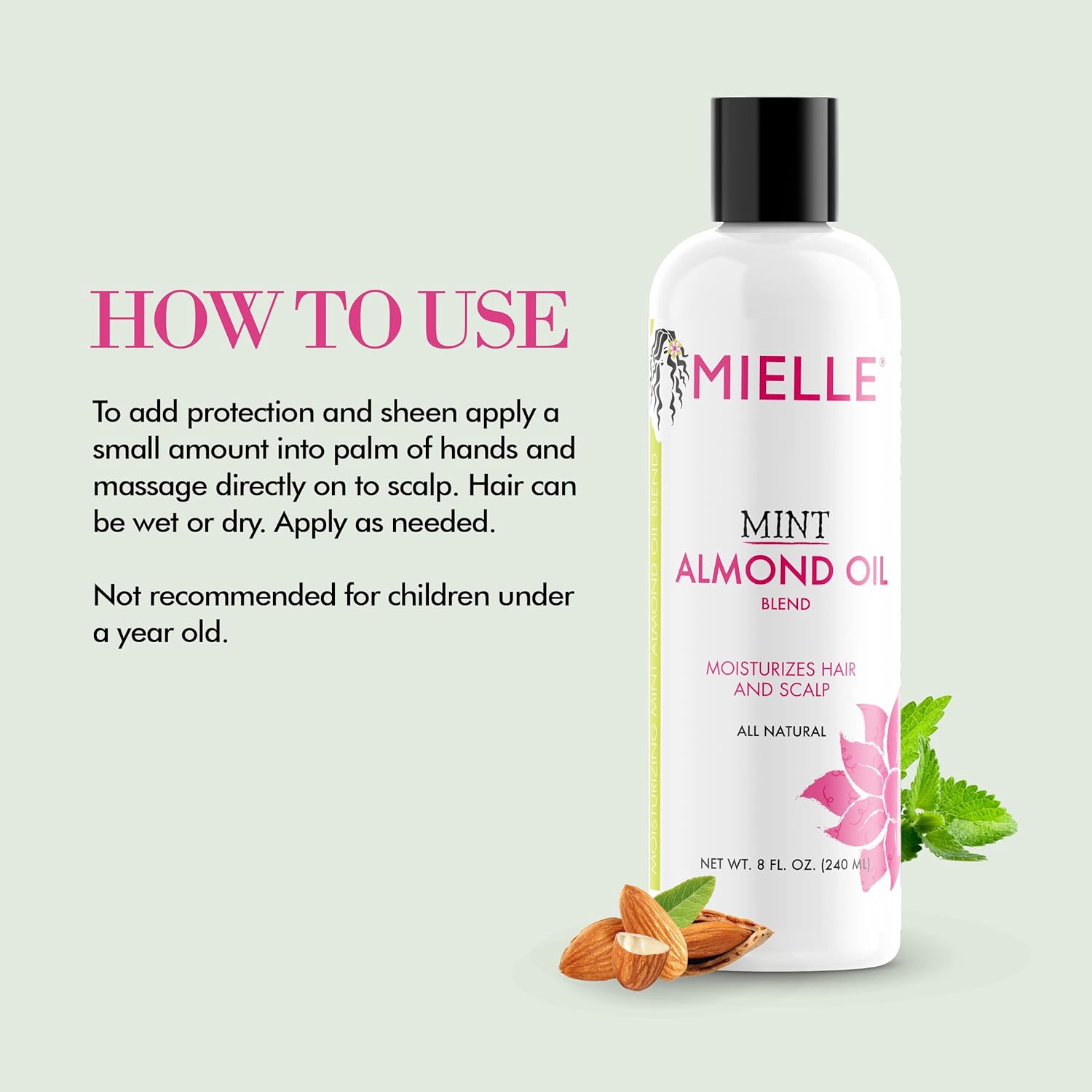 Mint Almond Oil for Healthy Hair and Scalp, 8 Ounces - Puck's