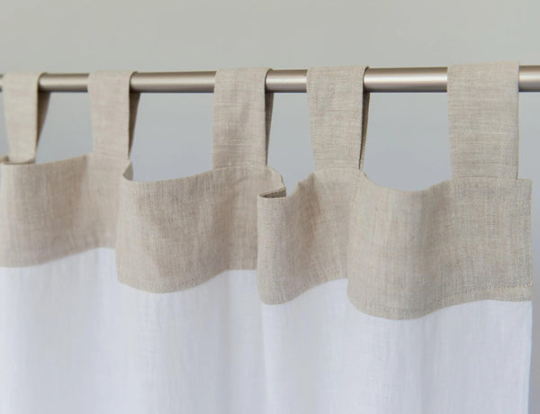 White and Natural Light Linen Curtains with tabs, Two Tones 250 cm/ 98 inches - Puck's