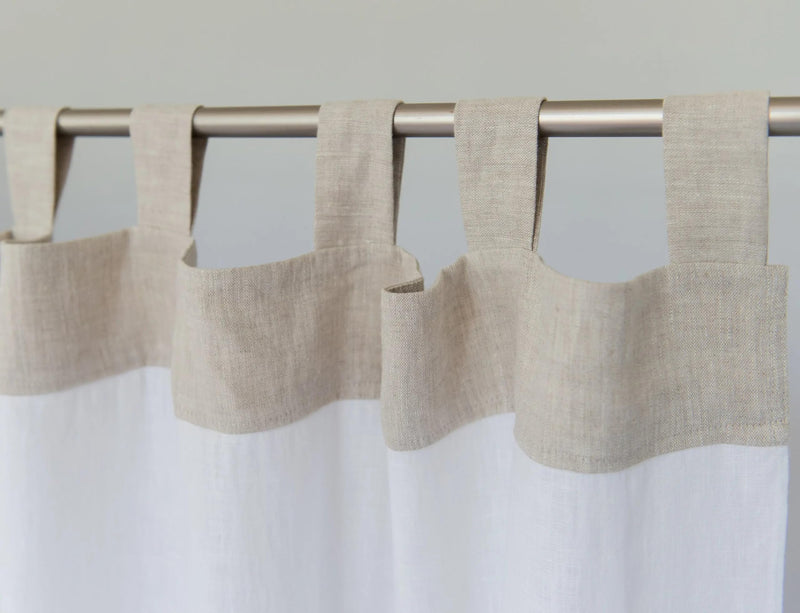 White and Natural Light Linen Curtains with tabs, Two Tones 260 cm/ 102 inches - Puck's