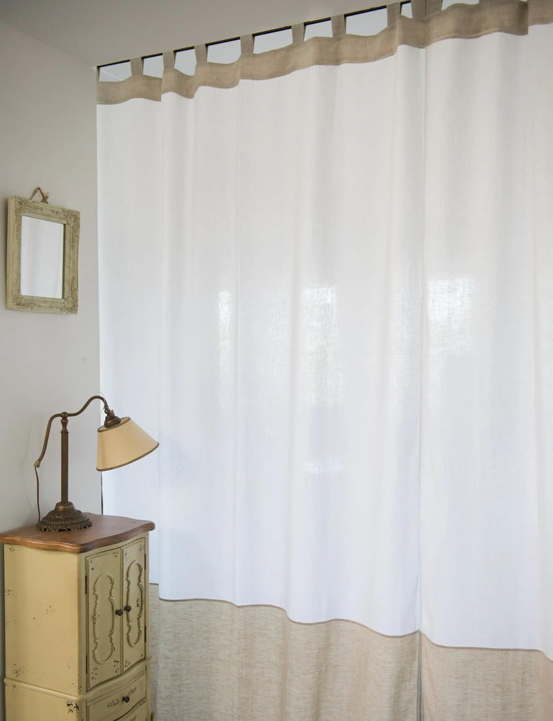 White and Natural Light Linen Curtains with tabs, Two Tones 290 cm/ 114 inches - Puck's