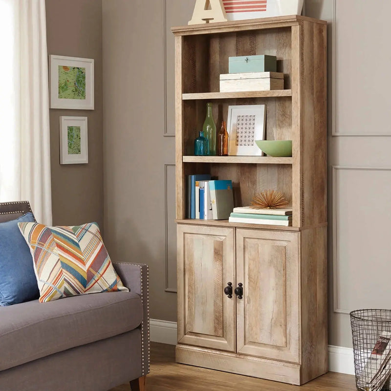 71" Crossmill 5 Shelf Bookcase with Doors, Weathered Wood Finish - Puck's