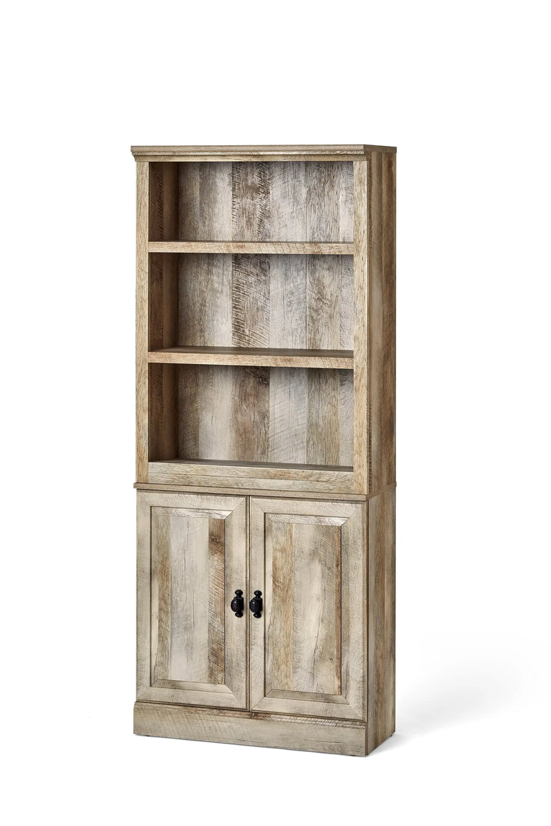 71" Crossmill 5 Shelf Bookcase with Doors, Weathered Wood Finish - Puck's