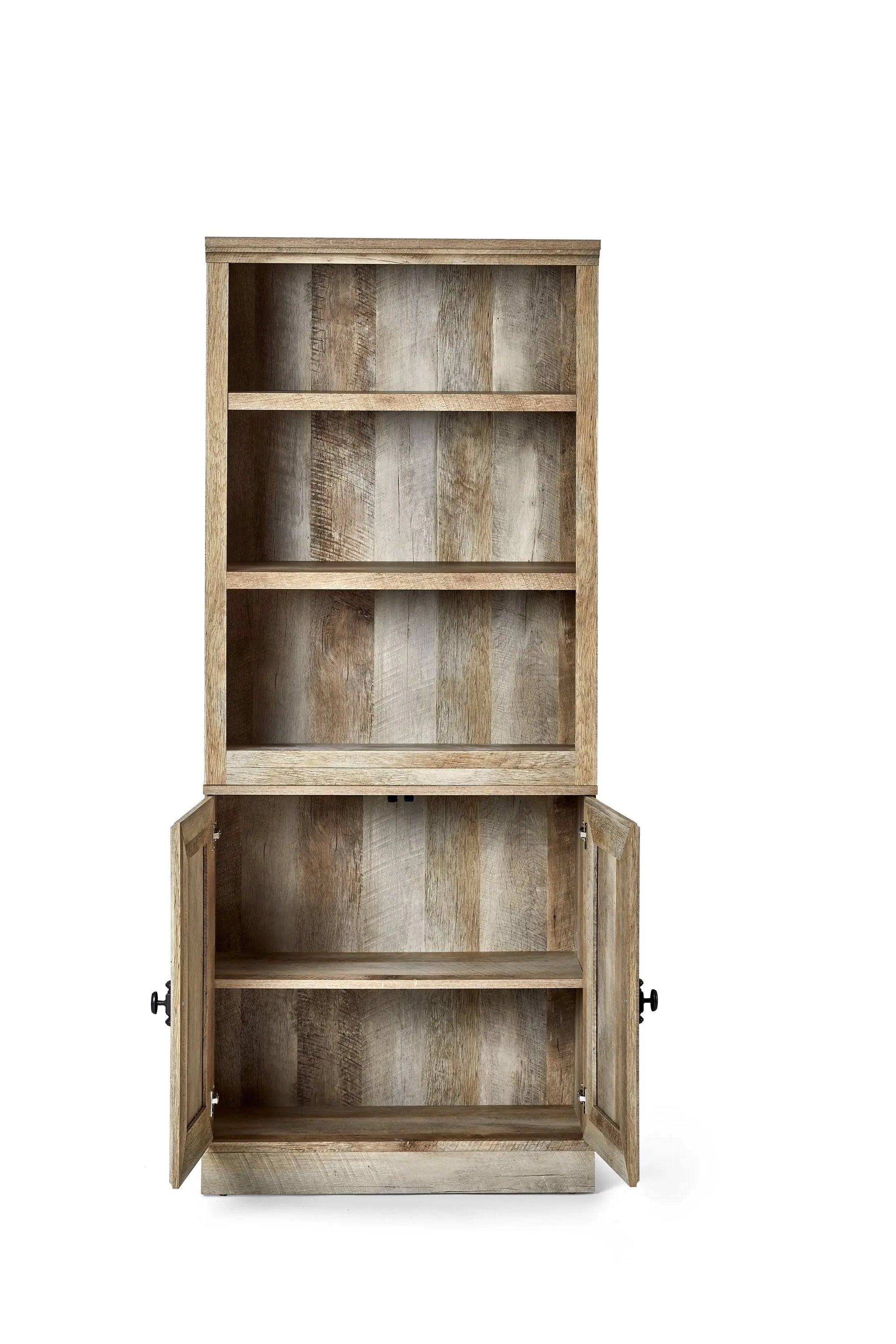 71" Crossmill 5 Shelf Bookcase with Doors, Weathered Wood Finish - Puck's