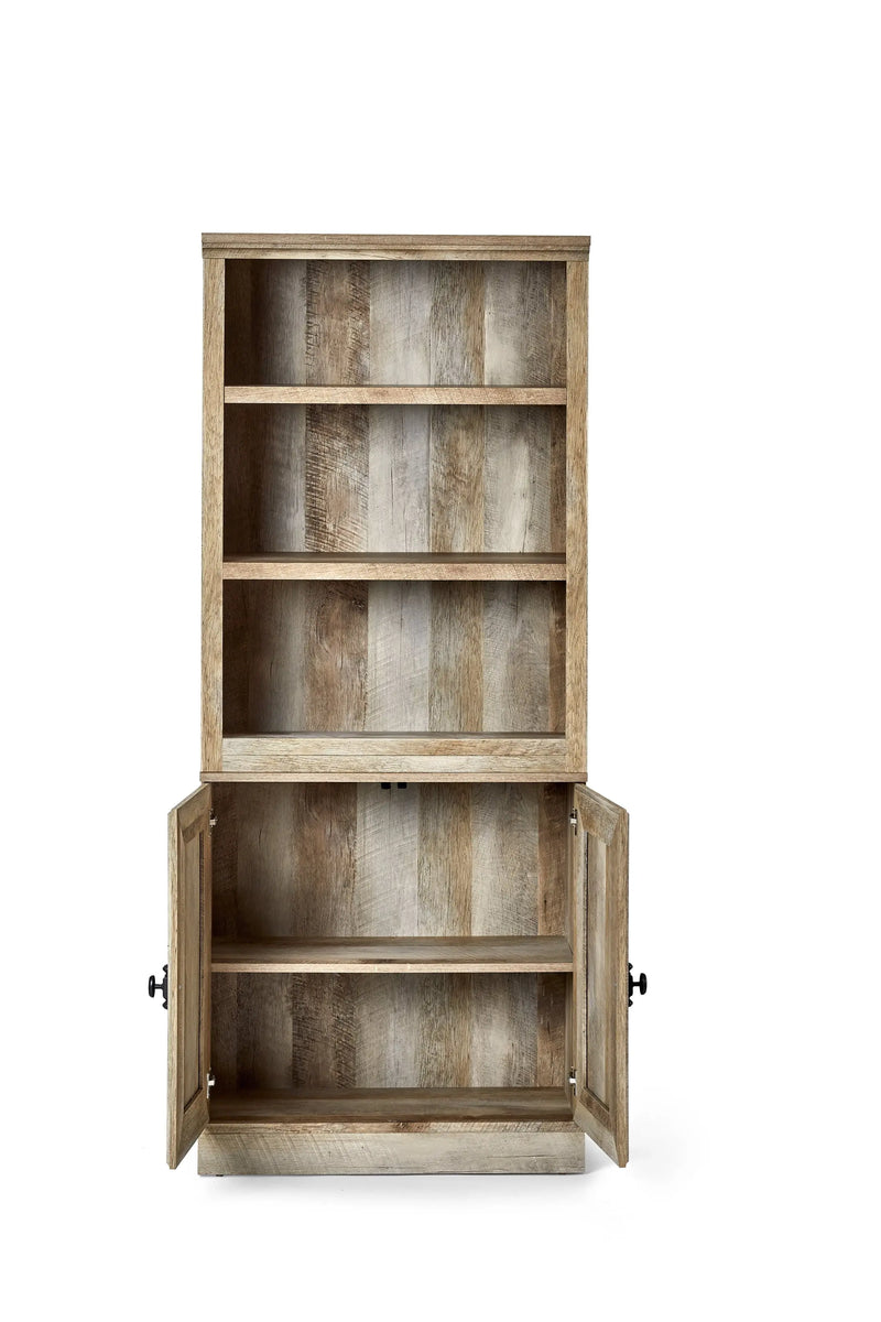 71" Crossmill 5 Shelf Bookcase with Doors, Weathered Wood Finish - Puck's