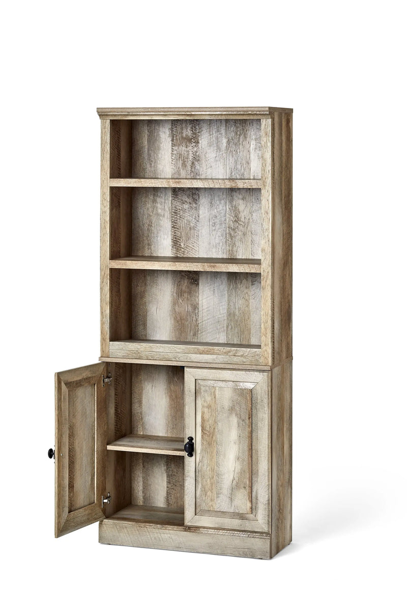71" Crossmill 5 Shelf Bookcase with Doors, Weathered Wood Finish - Puck's