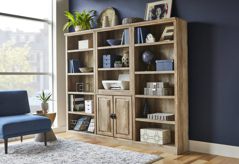 71" Crossmill 5 Shelf Bookcase with Doors, Weathered Wood Finish - Puck's