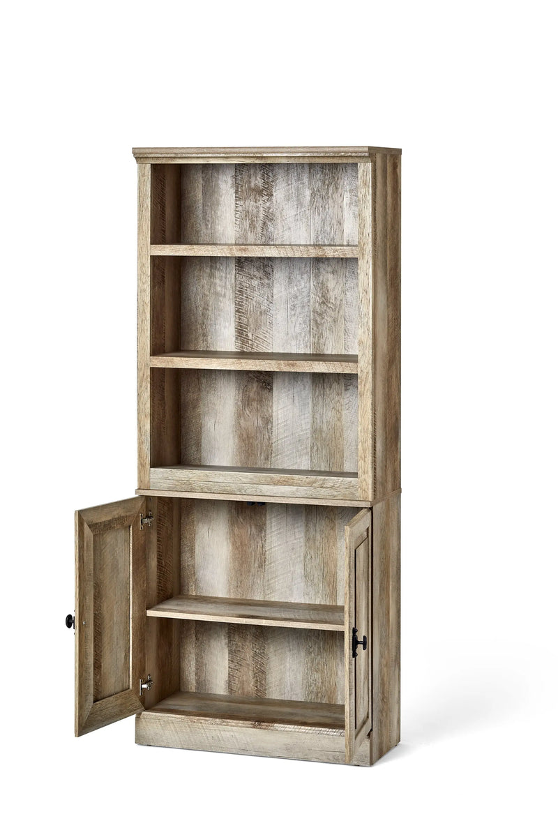71" Crossmill 5 Shelf Bookcase with Doors, Weathered Wood Finish - Puck's