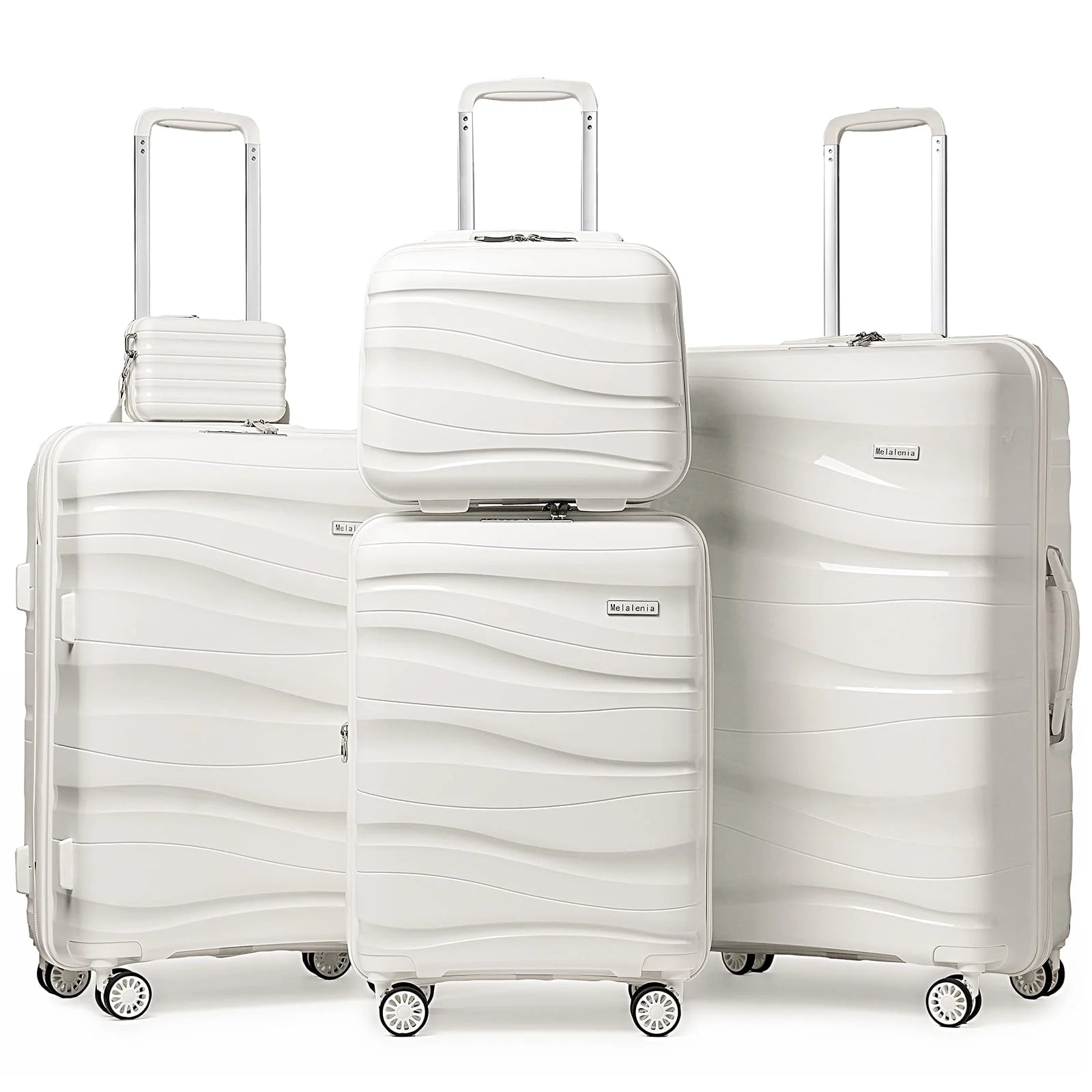 5 Piece Luggage Set PP Hardside Spinner Luggage - (Expandable Carry-On Suitcase20")( 24" 28")-White - Puck's