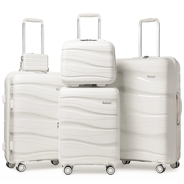 5 Piece Luggage Set PP Hardside Spinner Luggage - (Expandable Carry-On Suitcase20")( 24" 28")-White - Puck's