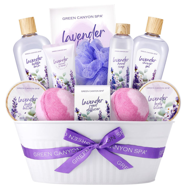 Gifts Baskets for Women, Christmas Bath Sets for Women Gift, 12Pcs Lavender Spa Kit Includes Bath Bomb, Body Lotion, Body Wash, Spa Basket for Men, Gifts for Birthday Christmas - Puck's