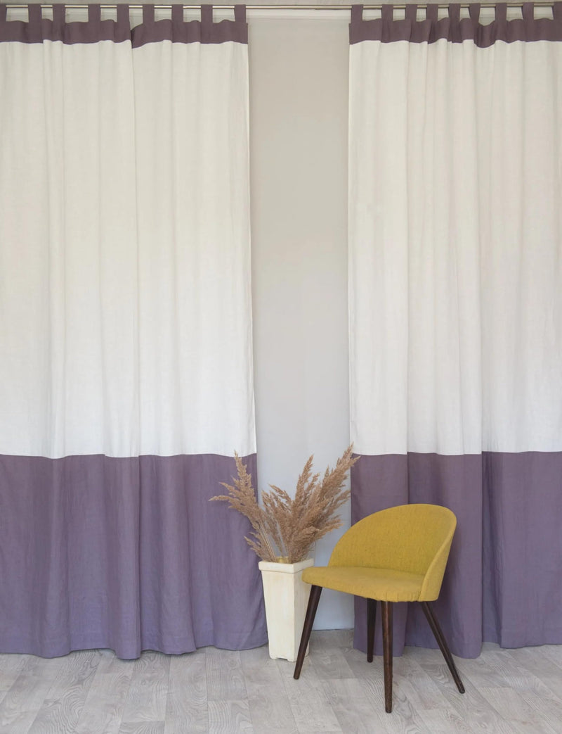 White and Natural Light Linen Curtains with tabs, Two Tones 290 cm/ 114 inches - Puck's