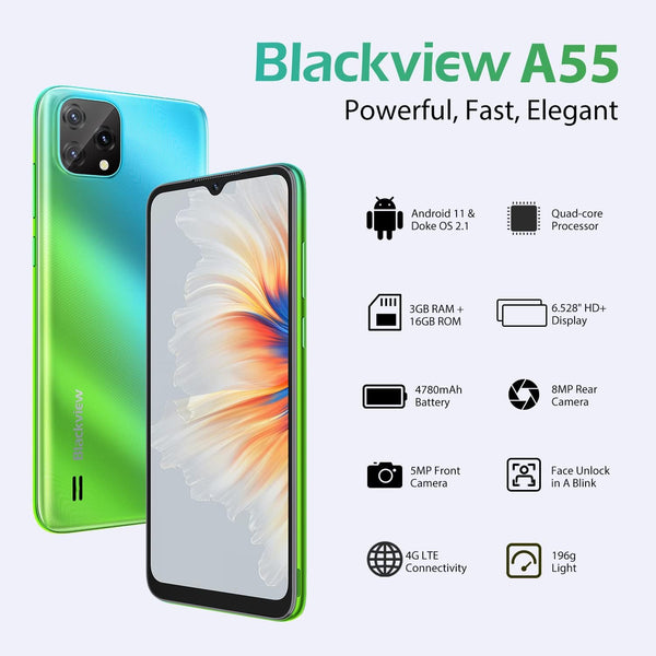 Unlocked Smartphones, A55, 2022 Unlocked Cell Phones Android 11, 6.528'' HD+,3GB RAM 16GB Rom,4780Mah High Capacity Battery,3-Card Slots,4G Dual Sim,Wi-Fi,8Mp+5Mp,Face Id,T-Mobile Phone,Black - Puck's