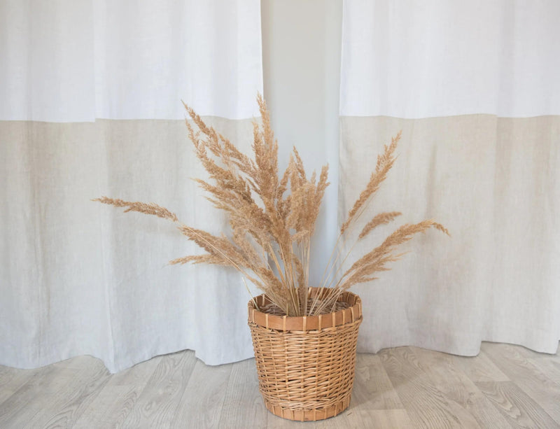 White and Natural Light Linen Curtains with tabs, Two Tones 290 cm/ 114 inches - Puck's
