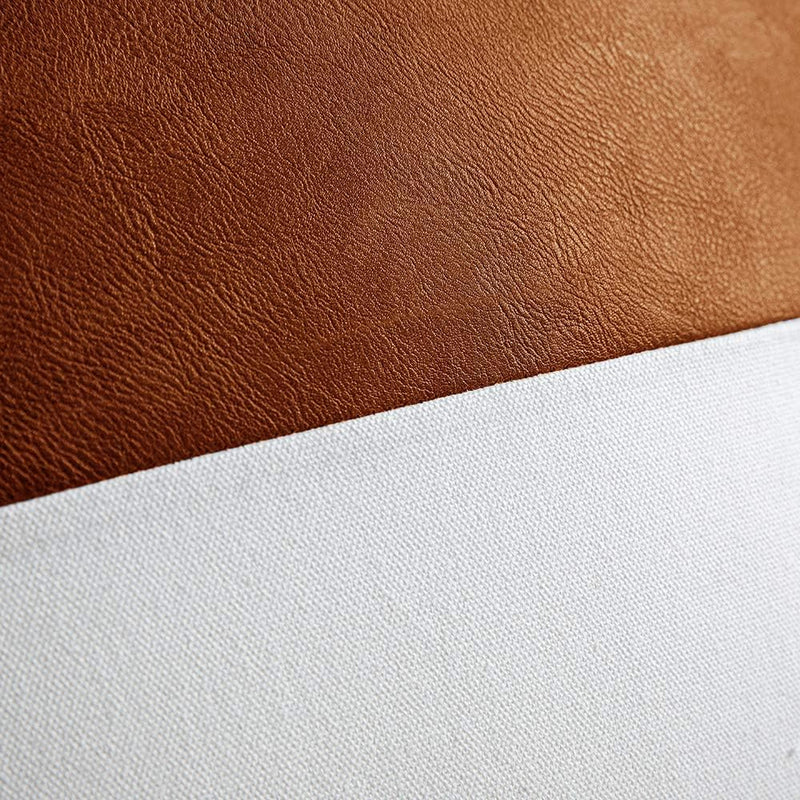 Leather Throw Pillow Covers, Set of 2 Modern Leather/Cotton Decorative Pillowcases for Home Decor Bedroom Living Room Couch Bed Sofa, 18X18 Inch, Cognac-Brown and White - Puck's