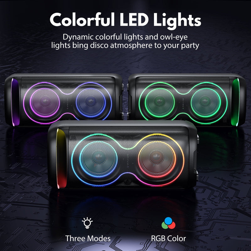 Speaker, Big Bluetooth Speaker with DJ Lights, Portable Large Outdoor Speakers Wireless Bluetooth Party Speaker with Remote Control, Stereo Speakers, Graduation Gift, T20