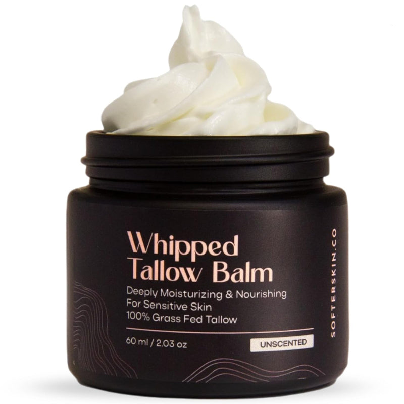 Beef Tallow for Skin (Unscented 2 Oz) - Whipped Tallow Balm for Face and Body - Natural Moisturizer for Sensitive Dry Skin - Handmade Body Butter - 100% Grass-Fed - Gentle Skincare Cream - Belly Butter Lotion - Puck's