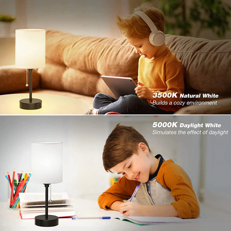 Table Lamp with USB Ports, AC Outlet, 3 Color Temperatures, 14.6 Inch Bedroom Lamp