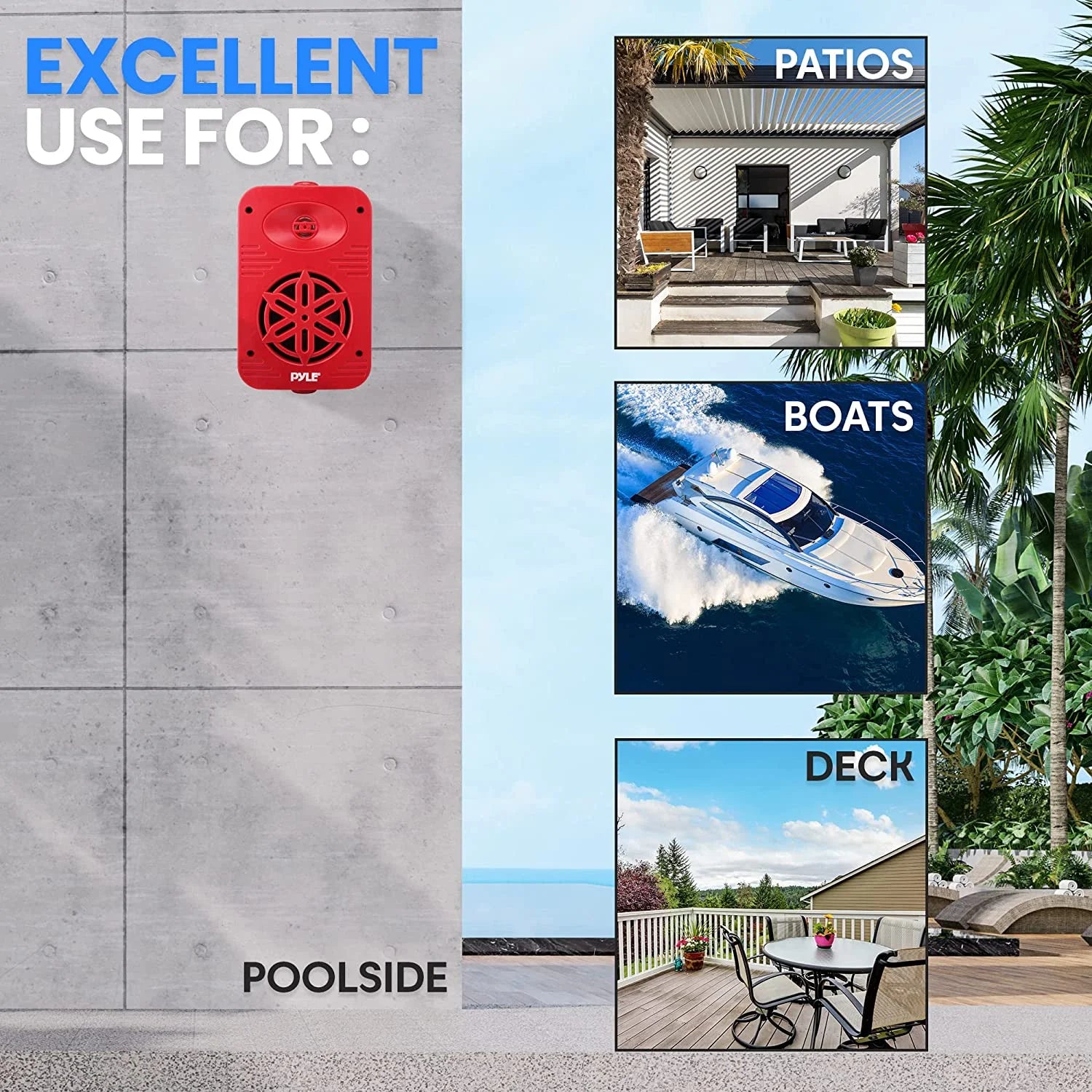 Indoor Outdoor Speakers - 500 Watt Dual Waterproof 5.25" 2-Way Full Range Speaker System, Red - Puck's
