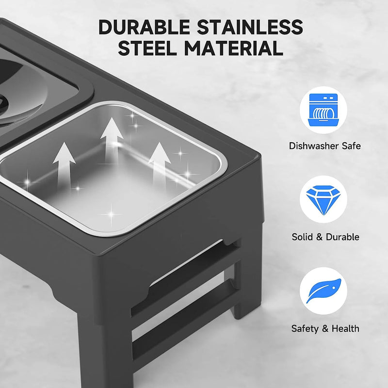 2-In-1 Elevated Dog Bowls 4 Height Adjustable Raised Dog Bowls No Spill Dog Water Bowl & Stainless Steel Dog Food Bowl Stand - Puck's