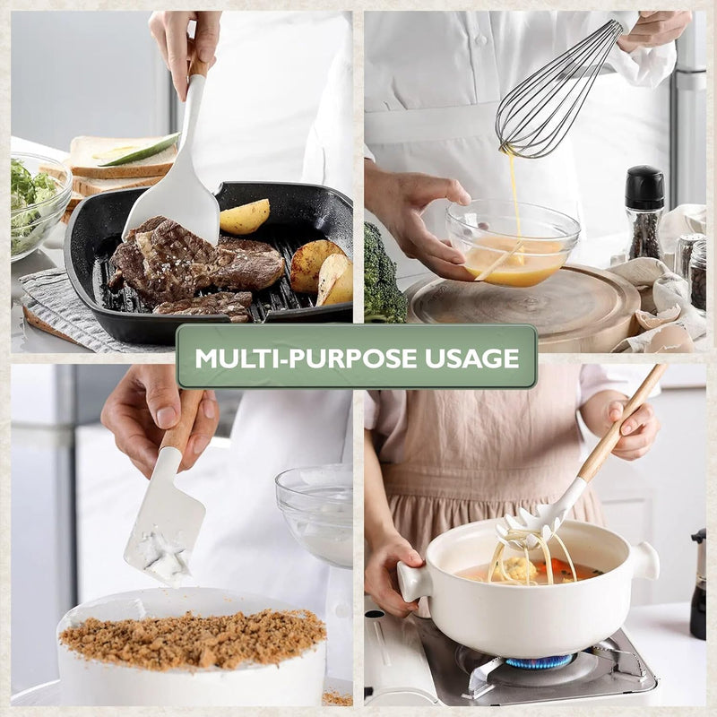 Silicone Kitchen Utensils Set, Heat-Resistant Silicone Utensils for Cooking, Silicone Cooking Utensils, White Utensils Set, Silicone Utensil Set, Silicone Whisk, Cooking Utensils Set - Puck's