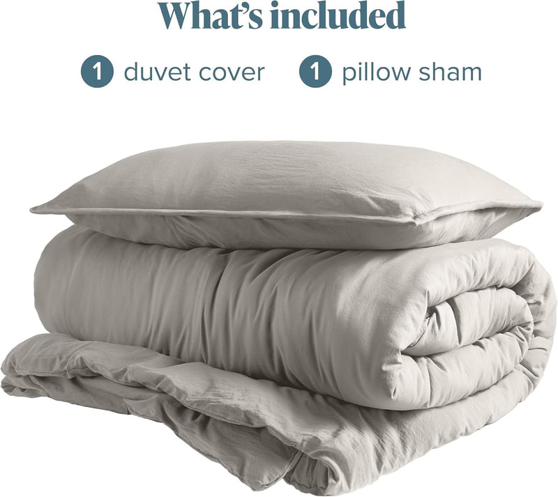 Ultra Soft Washed Microfiber Twin/Twin XL Duvet Cover with Zipper and Securing Ties and 1 Std. Pillow Sham, Linen-Like Look, Easy Care, Hypoallergenic (Twin/Twin XL, Fog) - Puck's