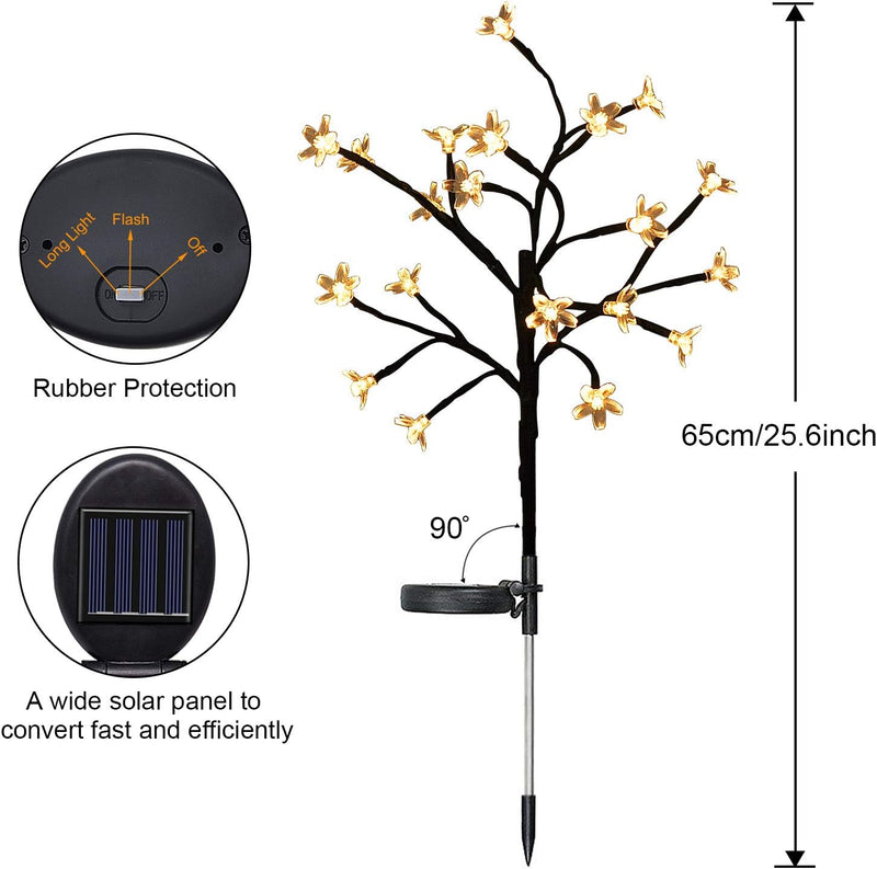 Solar Flower Lights Garden Decorative Lights - 2 Pack Solar Garden Lights Outdoor Decorative Warm White Cherry Blossoms Christmas Solar Lights for Pathway, Patio, Yard, Lawn, Backyard - Puck's