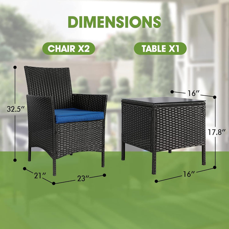 3 Pieces Patio Furniture Sets,Wicker Patio Set,Pe Rattan Patio Furniture,Patio Bistro Sets,Porch Furniture,Outdoor Conversation Sets,Wicker Patio Chairs,Balcony Furniture Set - Puck's