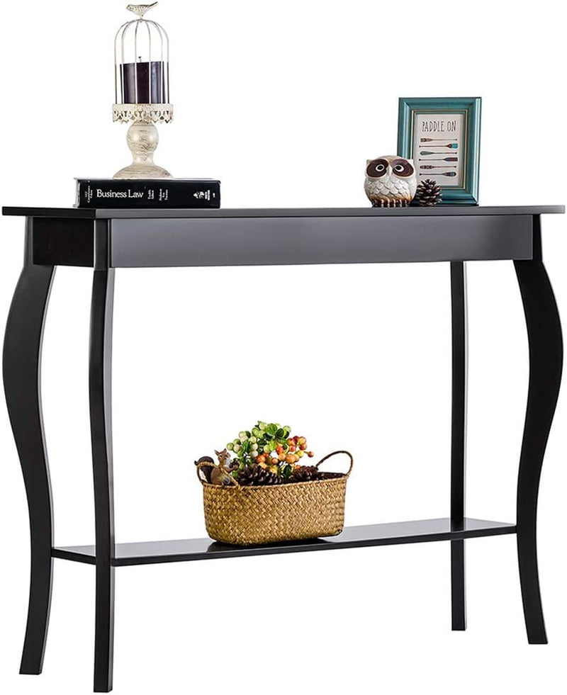 Narrow Console Table, Chic Accent Sofa Table, Entryway Table, Black - Puck's