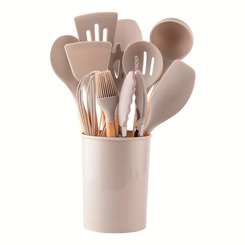 12Piece Grey Silicone Kitchen Utensil Set with Holder - Puck's