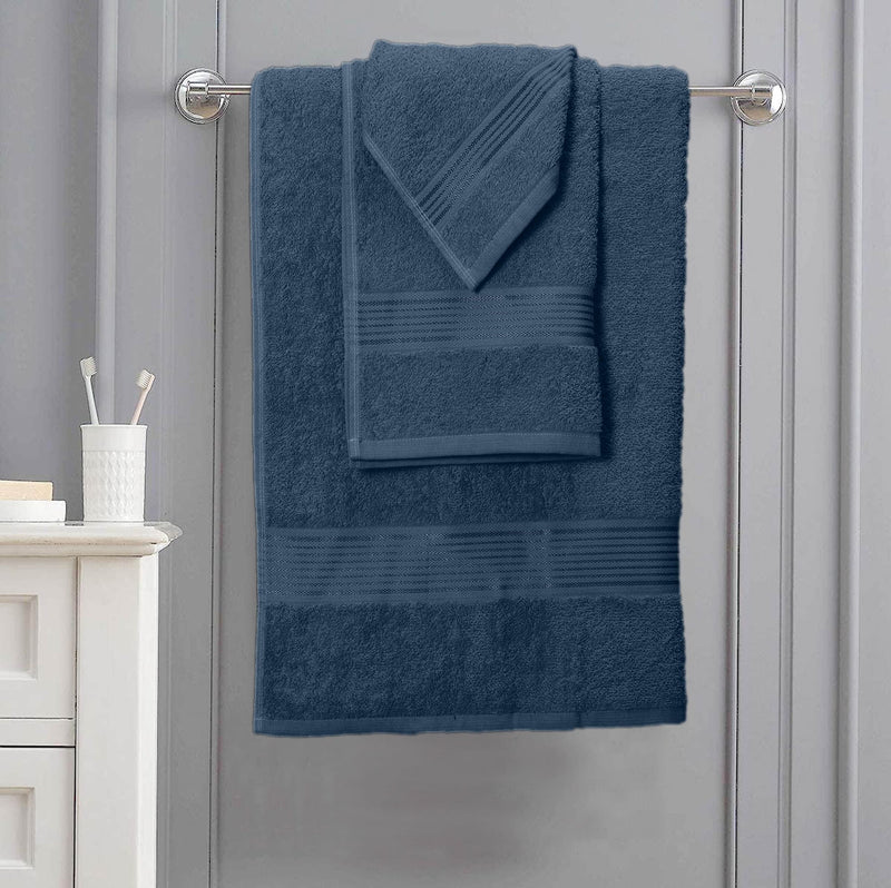 Ultra Soft 6 Pack Cotton Towel Set, Contains 2 Bath Towels 28X55 Inch, 2 Hand Towels 16X24 Inch & 2 Wash Coths 12X12 Inch, Ideal Everyday Use, Compact & Lightweight - Mineral Blue