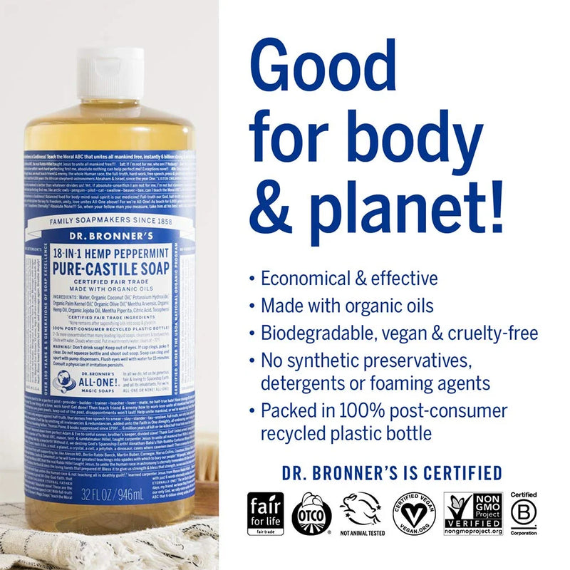 Hemp Peppermint Pure-Castile Soap, 25 Fluid Ounce (Pack of 2) - Puck's