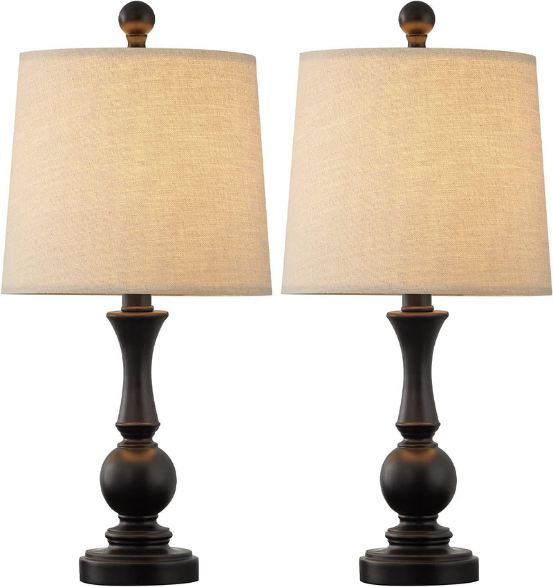 19" Farmhouse Table Lamp Sets of 2 for Bedroom Living Room Vintage Bedside Nightstand Lamp Rustic Table Lamps Resin Black - Puck's