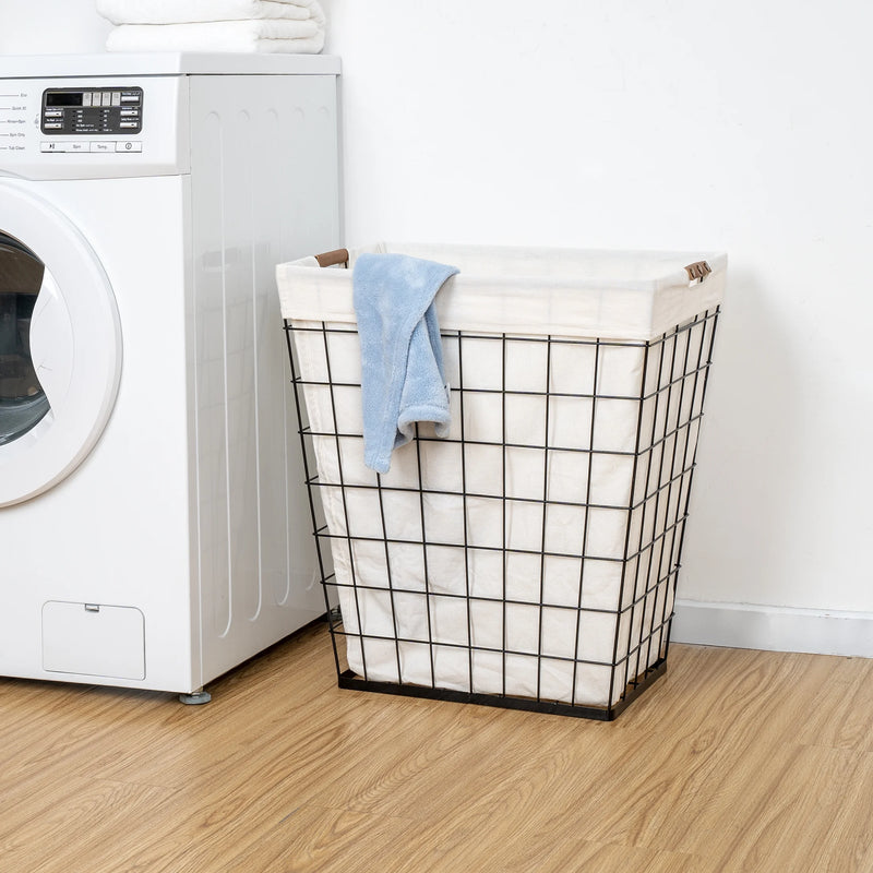 75L Adult Rectangular Steel Wire Laundry Hamper with Removable Liner, Natural