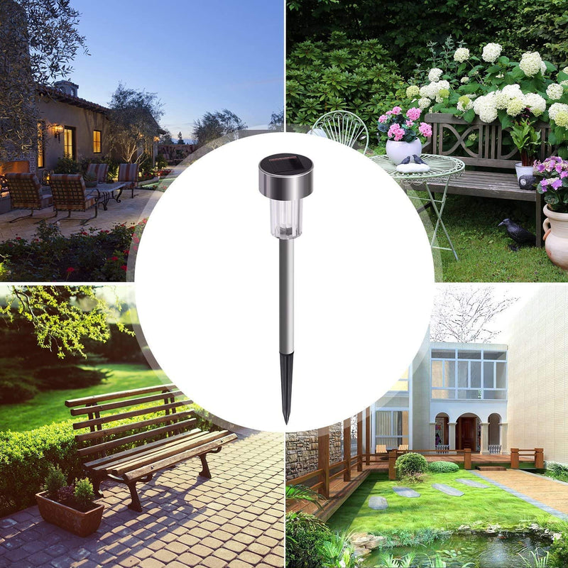 Solar Lights Outdoor, 12Pack Stainless Steel Outdoor Solar Lights - Waterproof, LED Landscape Lighting Solar Powered Outdoor Lights Solar Garden Lights for Pathway Patio Yard -Cool White - Puck's